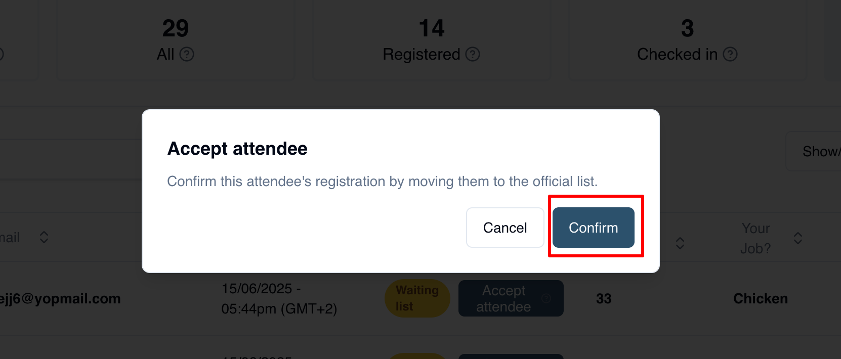 Accept attendee