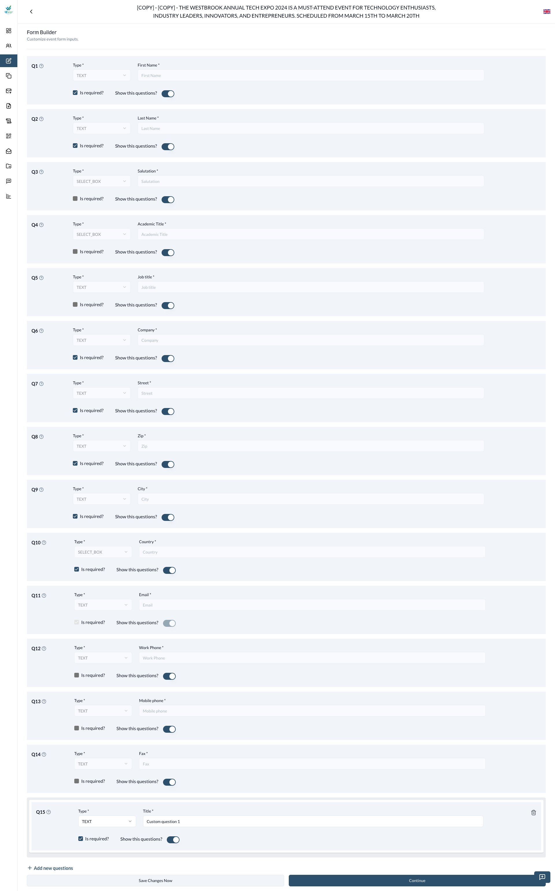 Event Settings Step 2